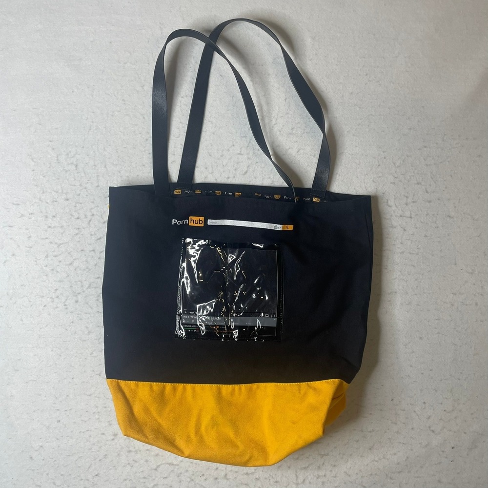 Pornhub‎ Black Yellow Canvas Tote Bag With Clear Window Pocket Beach Bag